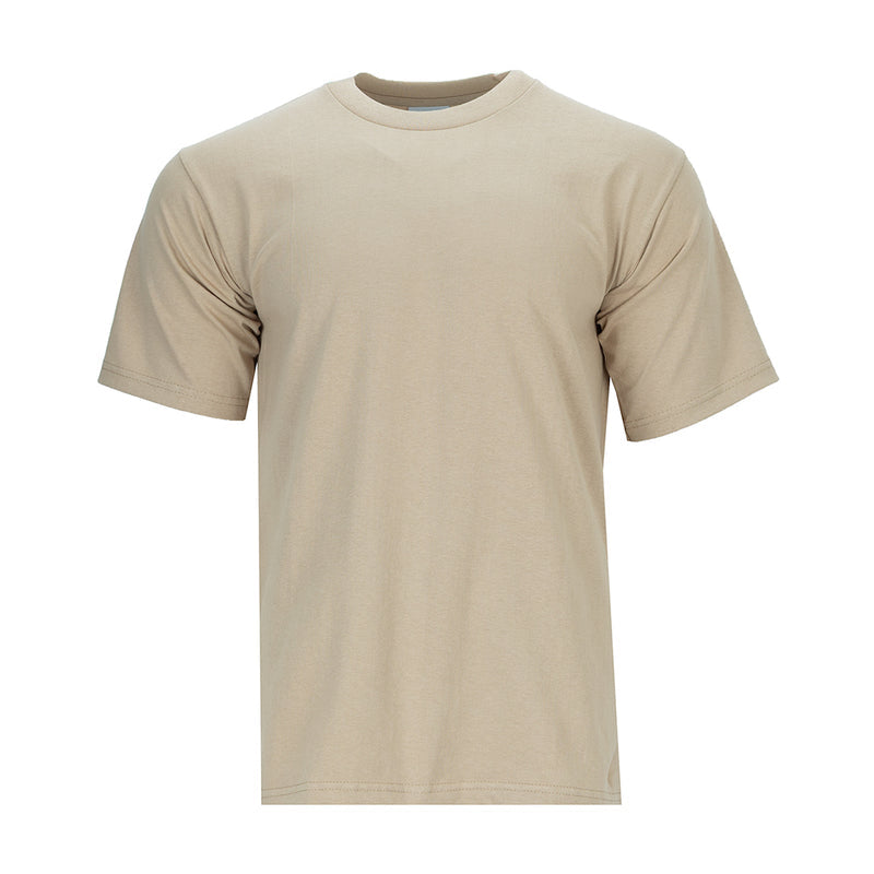 Men's khaki heavyweight crew neck T-shirt, short sleeves, front view