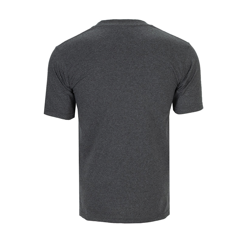 Men's charcoal heather heavyweight crew neck T-shirt, short sleeves (back)