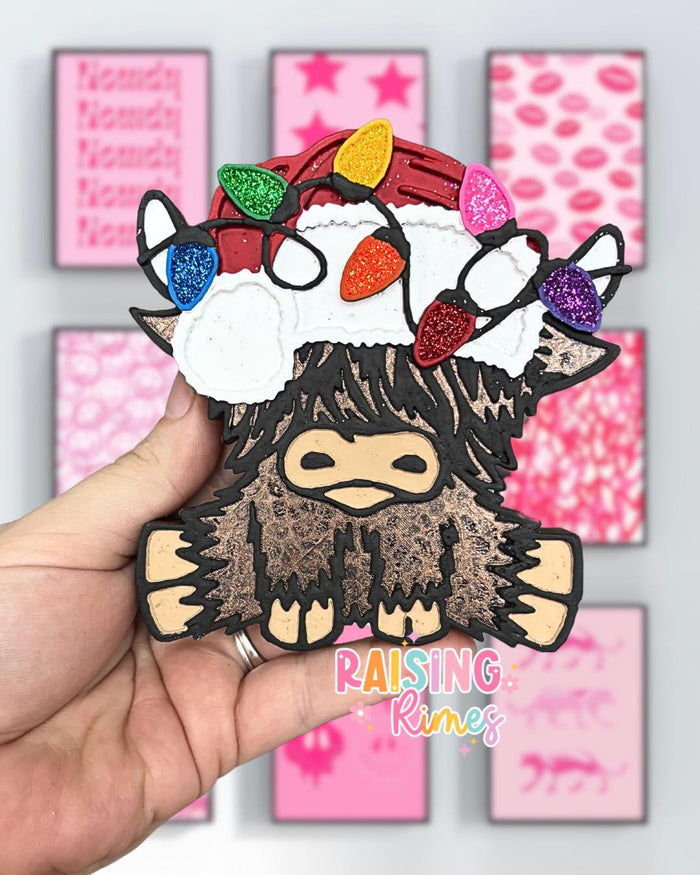 Highland Cow w/ Santa Hat & Christmas Lights Silicone Mold-GNG7 Exclusive