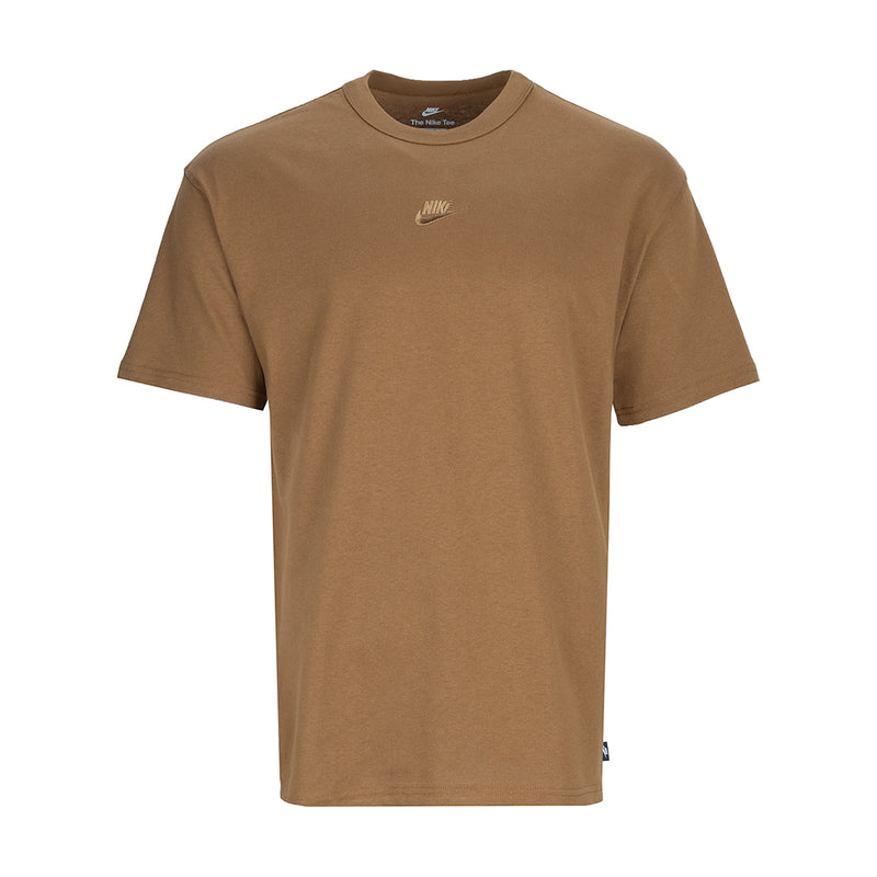 Men's mosswood brown short-sleeve T-shirt with small Nike logo at chest
