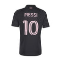Men's black soccer jersey with pink 'MESSI' and '10' on the back