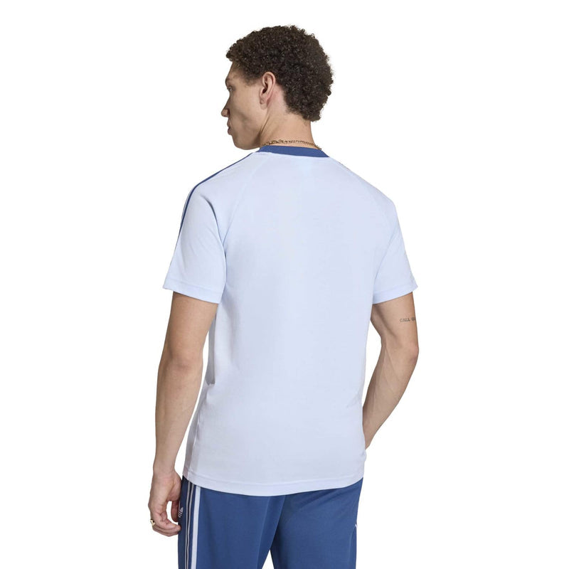 Light blue men’s T-shirt back view with crewneck ribbing