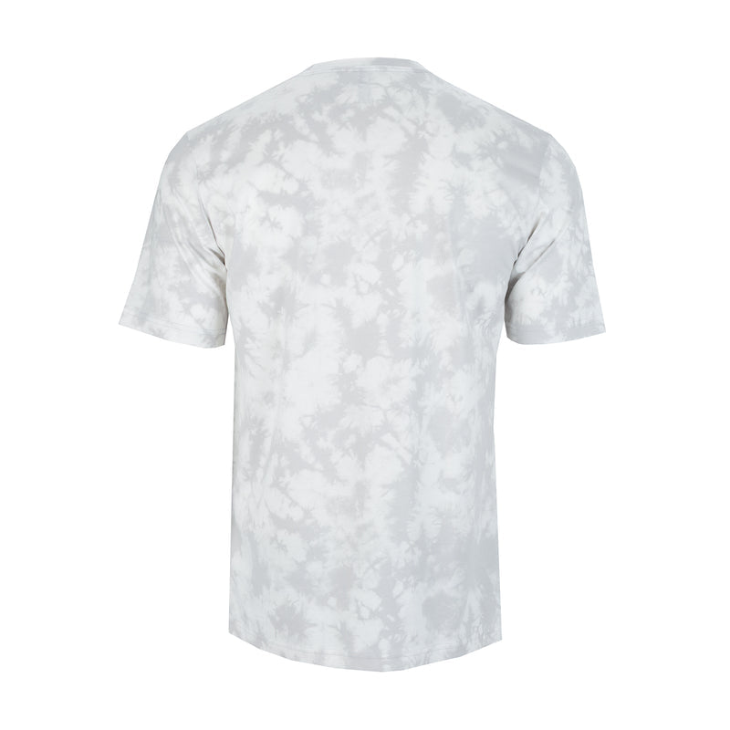 Men's grey tie-dye crewneck T-shirt, short sleeves, back view
