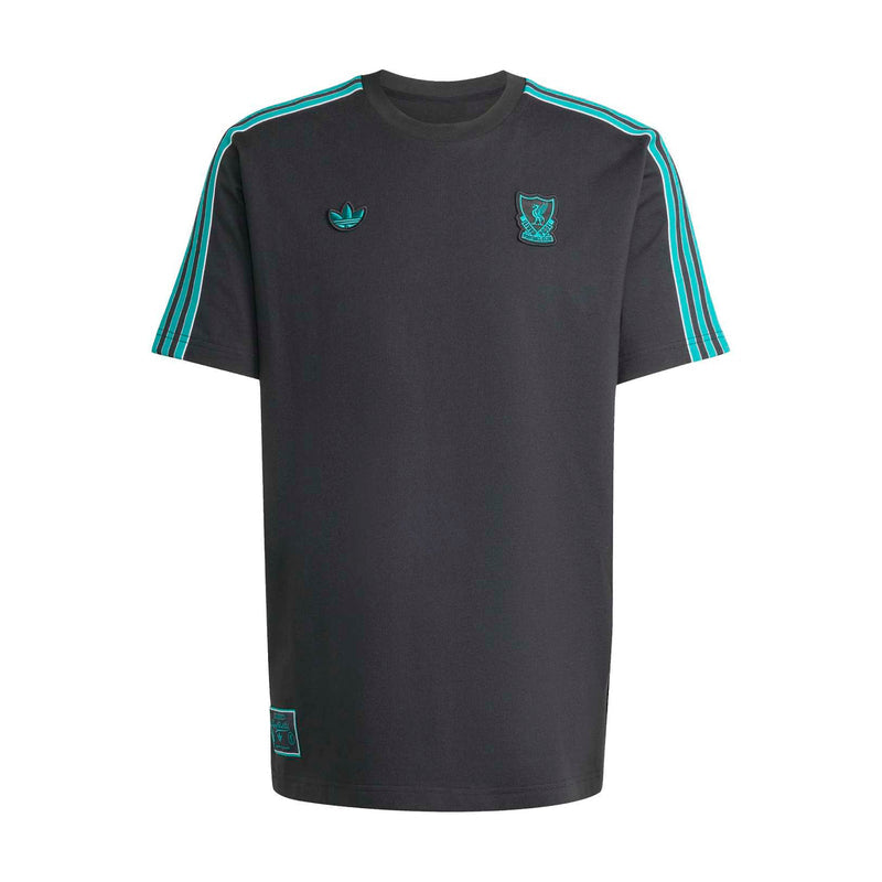 Men’s black Liverpool icon T-shirt with teal shoulder stripes and chest crests
