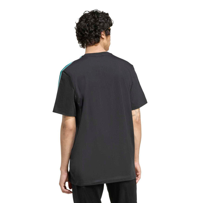 Men’s black Liverpool icon T-shirt back view with teal shoulder stripes