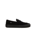 Youth black Vans slip-on loafer with strap and low platform sole