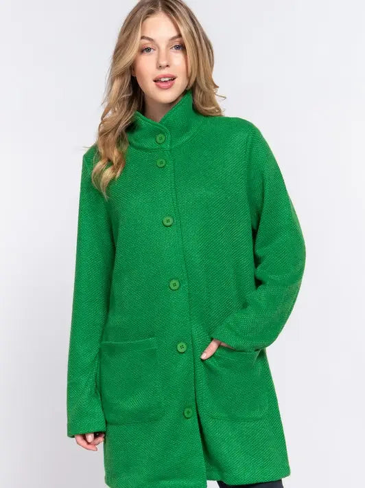 Long Sleeve High Neck Button Down Coat