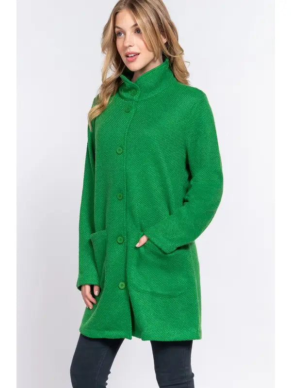 Long Sleeve High Neck Button Down Coat