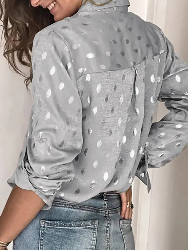 Long Sleeves Loose Bronzing Buttoned Lapel Blouse