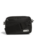 Black crossbody sling bag with adjustable strap and front zip pocket