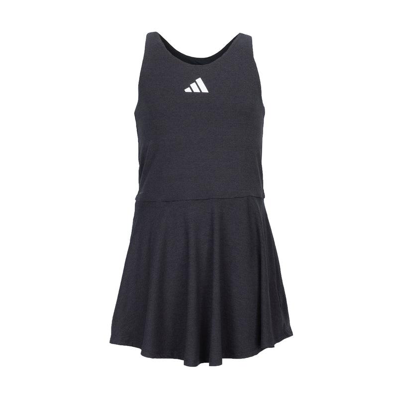 Youth heather black flounce dress, sleeveless scoop neck, Adidas logo