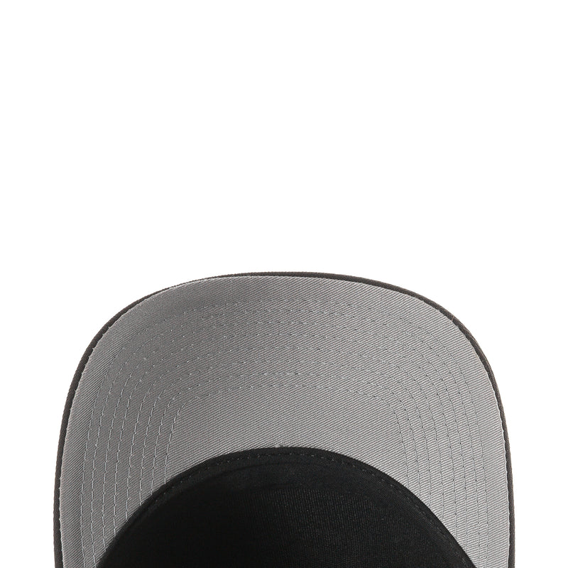 Black-and-gray baseball cap brim underside close-up