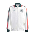 Men's white zip track jacket with green collar, striped sleeves, Mexico crest