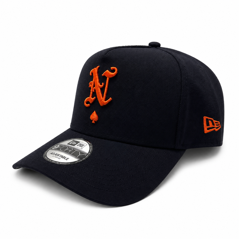 NEW ERA X NRML "ACE OF SPADES" 9FORTY ADJUSTABLE NAVY & ORANGE