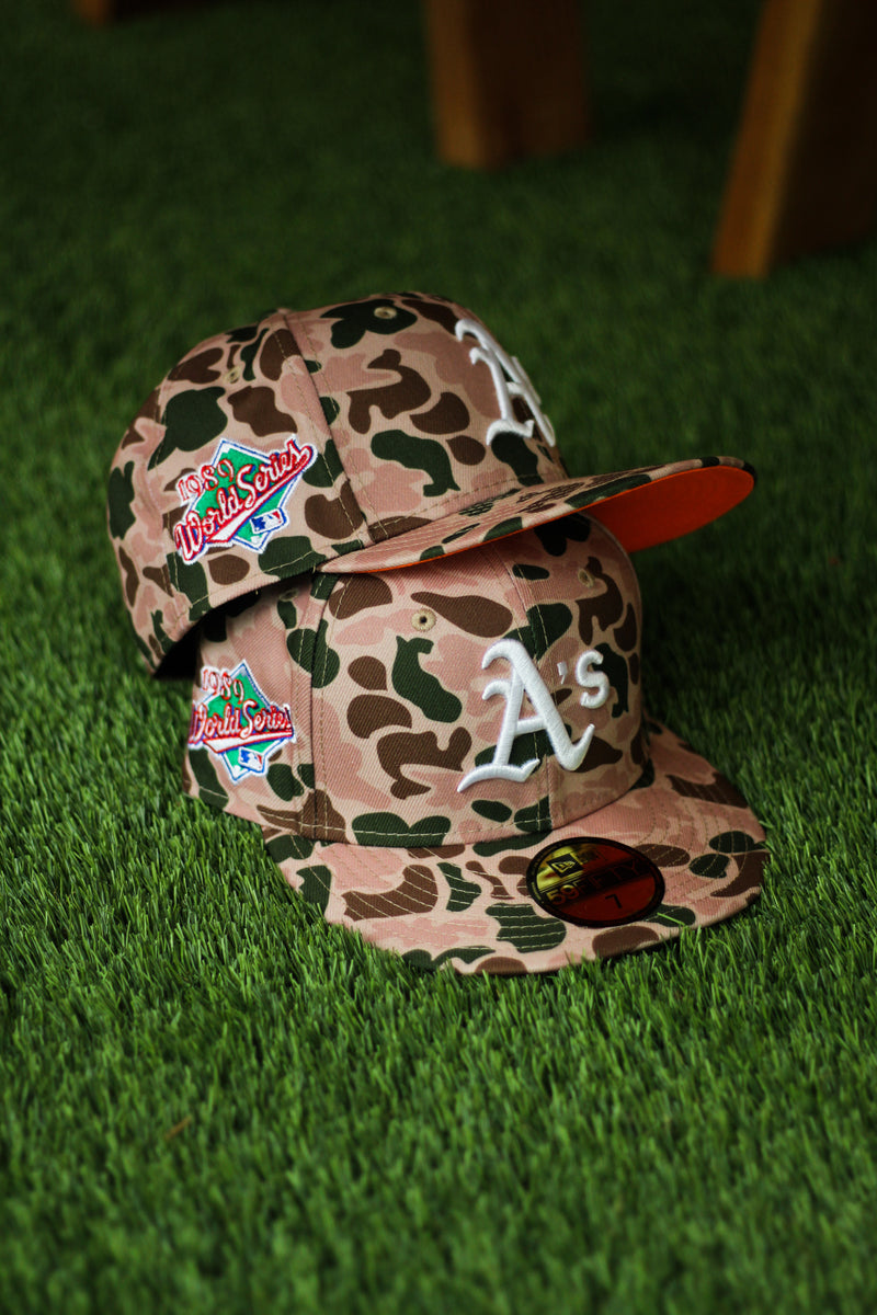 OAKLAND ATHLETICS DUCK CAMO FITTED W/ ORANGE UNDER VISOR