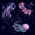 Ocean Fabric, Colorful Jellyfish Fabric, Cotton or Fleece 3830 - Beautiful Quilt