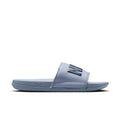 Men's slide sandals in light blue with bold NIKE logo strap