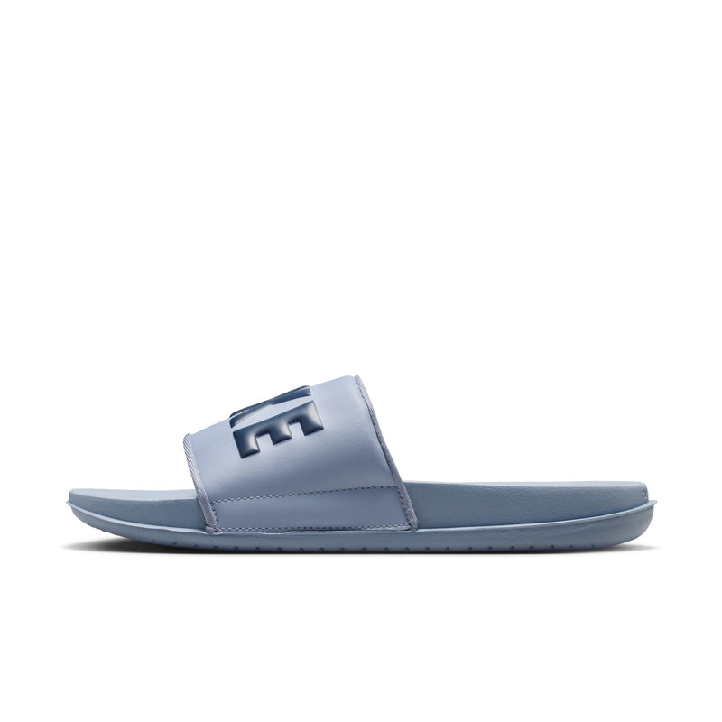 Men's light blue slide sandals with NIKE logo on front strap