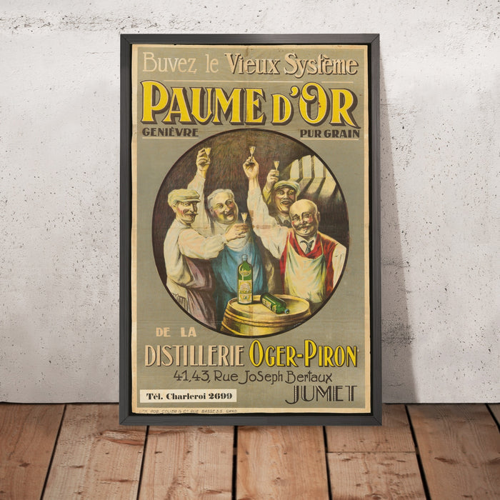 A framed image of Oger-Piron Paume d’Or Vintage Genever Poster, 1924