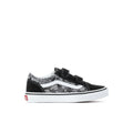 Kids black and gray camo sneakers with double straps and white side stripe
