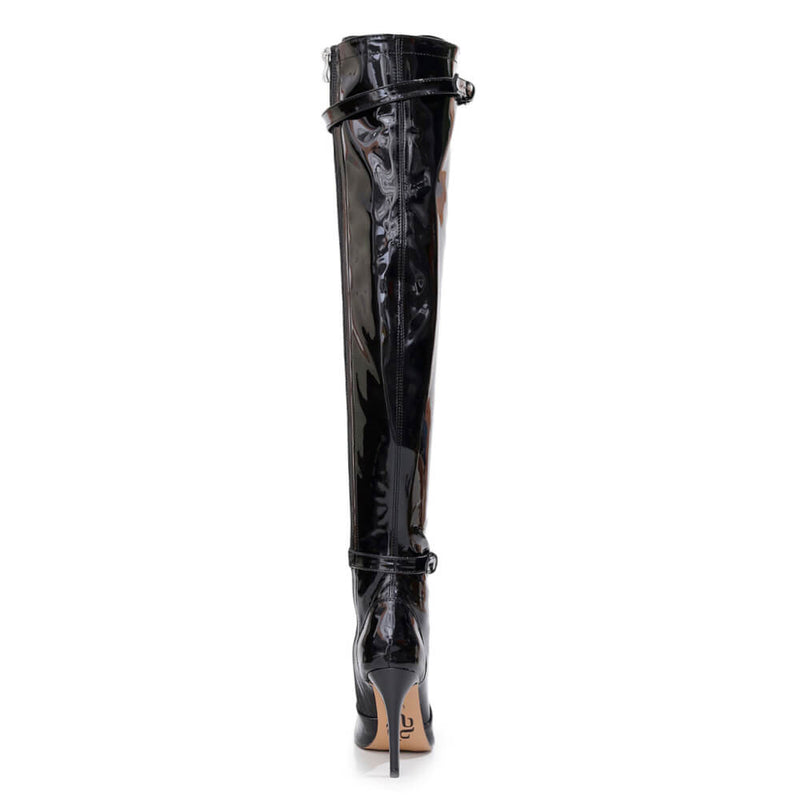 Omani Size Inclusive - Black Vegan Patent - Street Sole - Thigh Variant Three