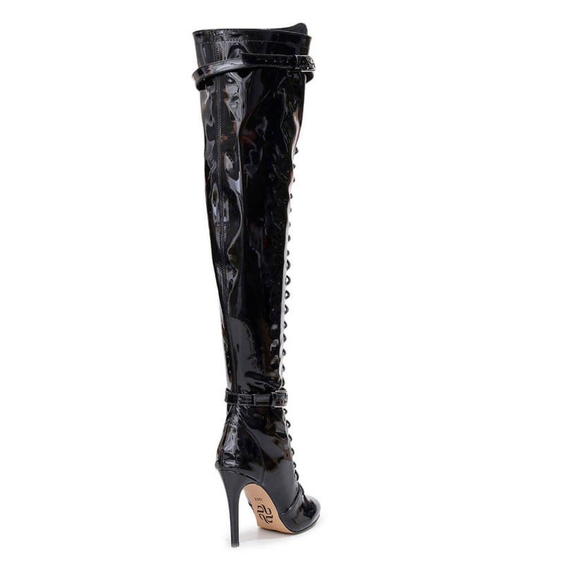 Omani Size Inclusive - Black Vegan Patent - Street Sole - Thigh Variant Three