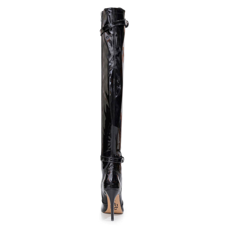 Omani Size Inclusive - Black Vegan Patent - Street Sole - Thigh Variant Zero