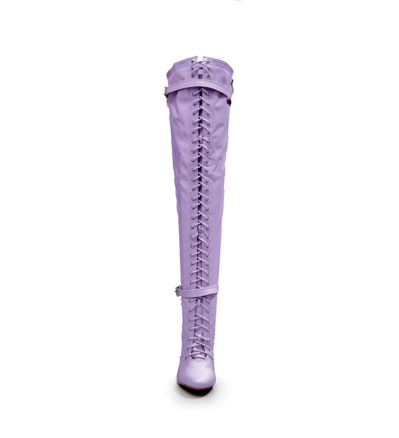 Omani Size Inclusive - Lavender Vegan Patent - Street Sole - Thigh Variant Five