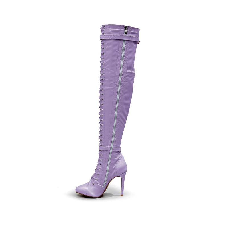 Omani Size Inclusive - Lavender Vegan Patent - Street Sole - Thigh Variant One