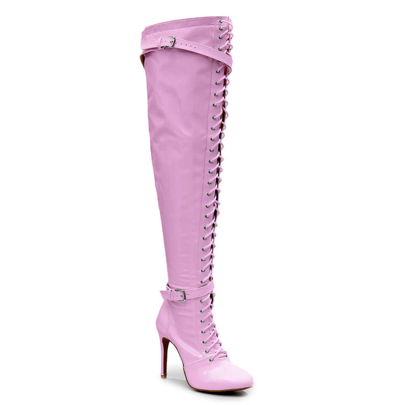 Omani Size Inclusive - Pink Vegan Patent - Street Sole - Thigh Variant Four
