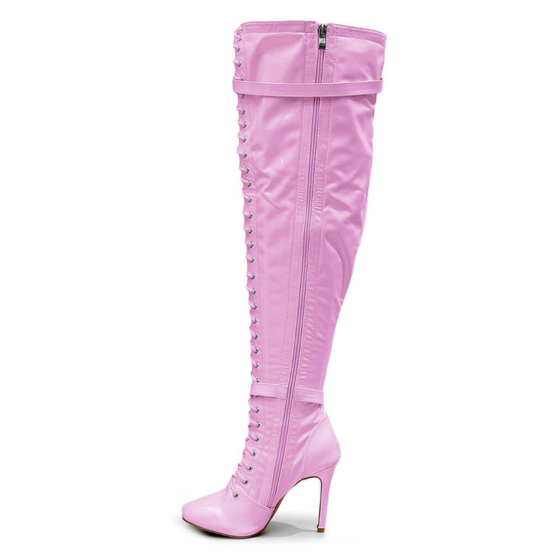 Omani Size Inclusive - Pink Vegan Patent - Street Sole - Thigh Variant Four