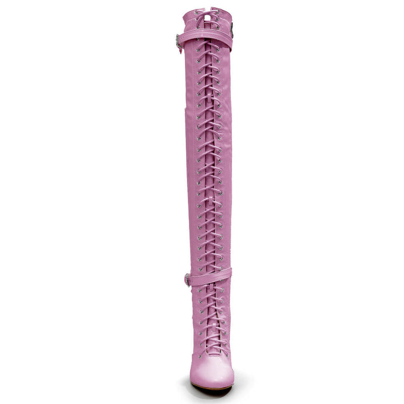 Omani Size Inclusive - Pink Vegan Patent - Street Sole - Thigh Variant One