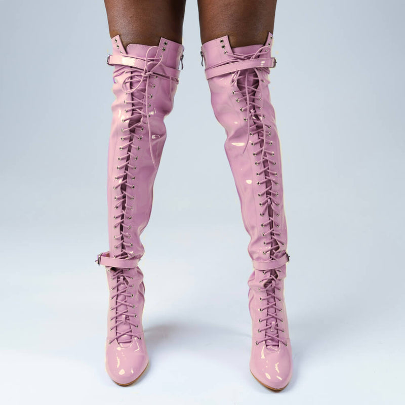 Omani Size Inclusive - Pink Vegan Patent - Street Sole - Thigh Variant One