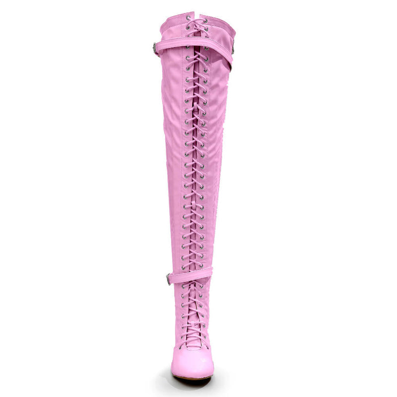 Omani Size Inclusive - Pink Vegan Patent - Street Sole - Thigh Variant Six