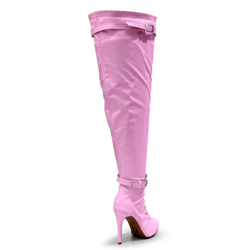 Omani Size Inclusive - Pink Vegan Patent - Street Sole - Thigh Variant Six