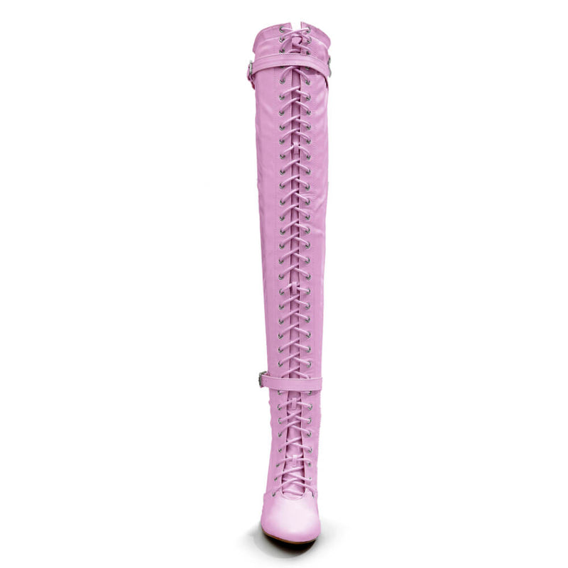 Omani Size Inclusive - Pink Vegan Patent - Street Sole - Thigh Variant Three