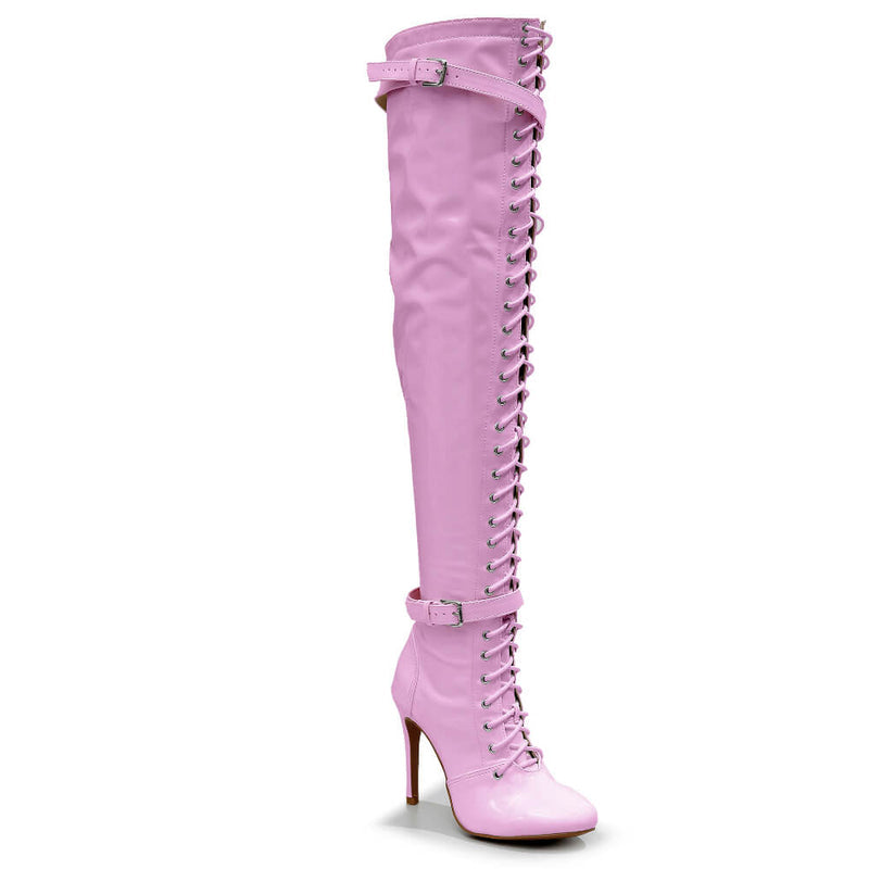 Omani Size Inclusive - Pink Vegan Patent - Street Sole - Thigh Variant Two