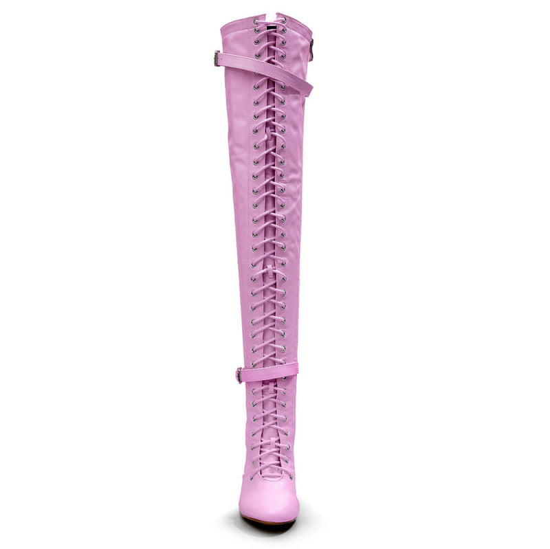 Omani Size Inclusive - Pink Vegan Patent - Street Sole - Thigh Variant Two