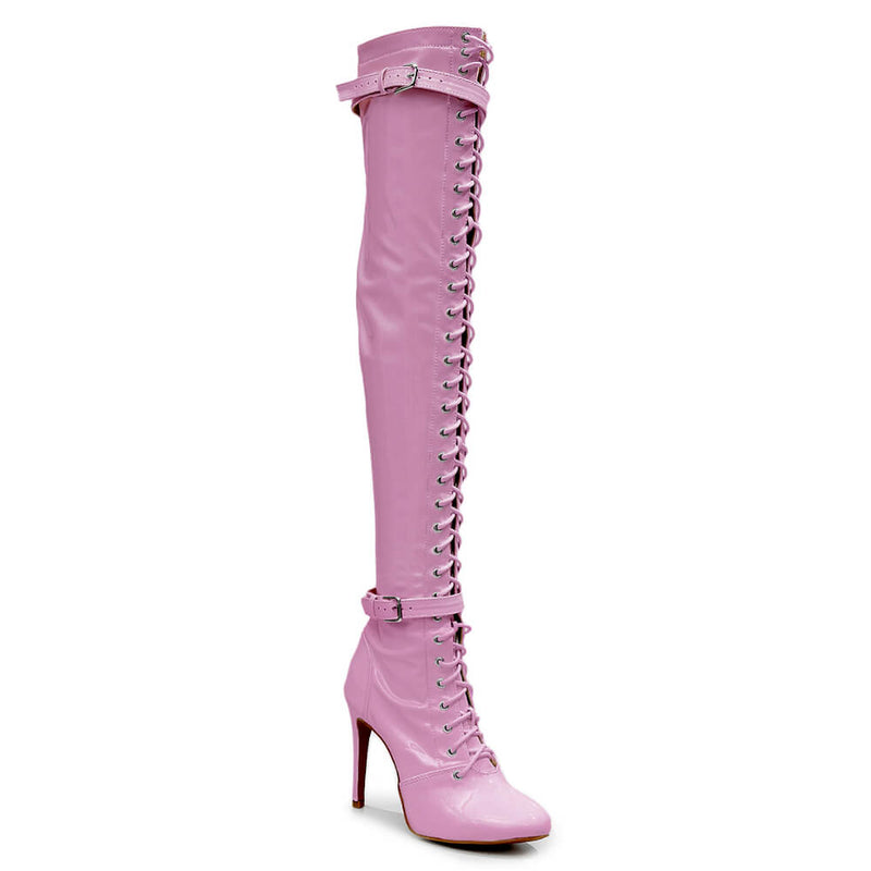 Omani Size Inclusive - Pink Vegan Patent - Street Sole - Thigh Variant Zero