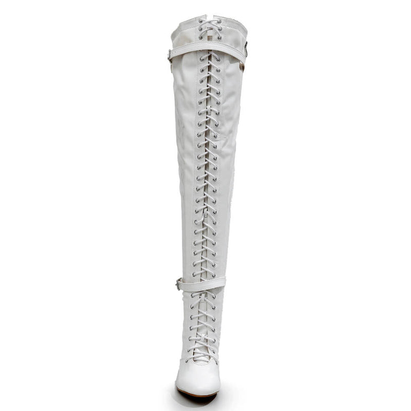 Omani Size Inclusive - White Vegan Patent - Street Sole - Thigh Variant Five