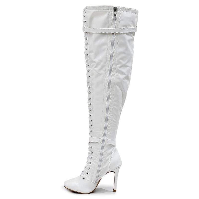 Omani Size Inclusive - White Vegan Patent - Street Sole - Thigh Variant Four