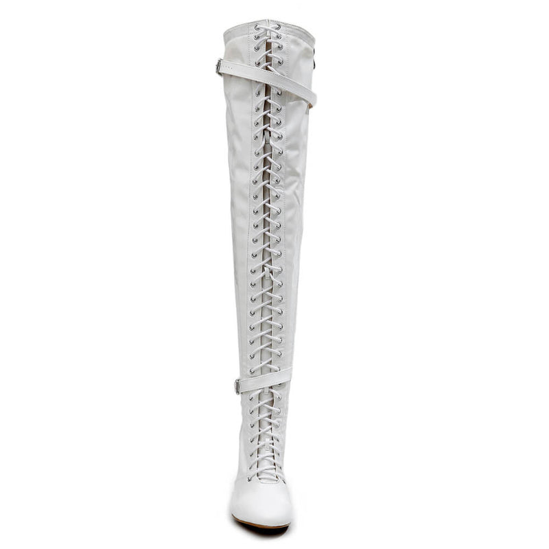 Omani Size Inclusive - White Vegan Patent - Street Sole - Thigh Variant Four