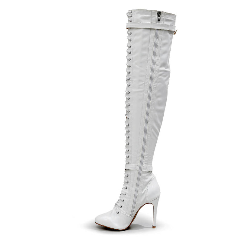 Omani Size Inclusive - White Vegan Patent - Street Sole - Thigh Variant One