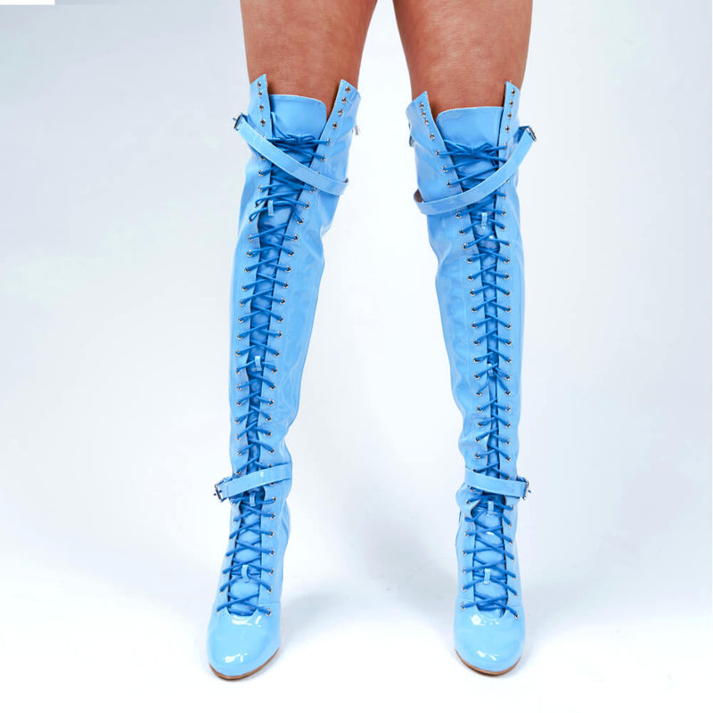 Omani Size Inclusive - White Vegan Patent - Street Sole - Thigh Variant One