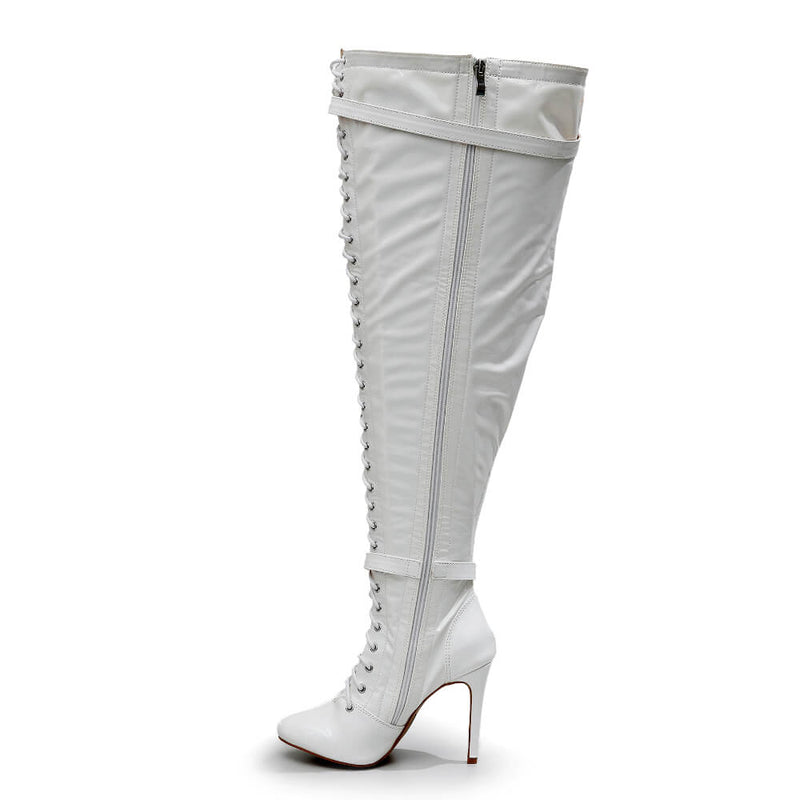 Omani Size Inclusive - White Vegan Patent - Street Sole - Thigh Variant Six