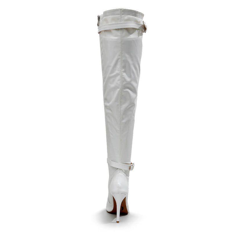 Omani Size Inclusive - White Vegan Patent - Street Sole - Thigh Variant Six