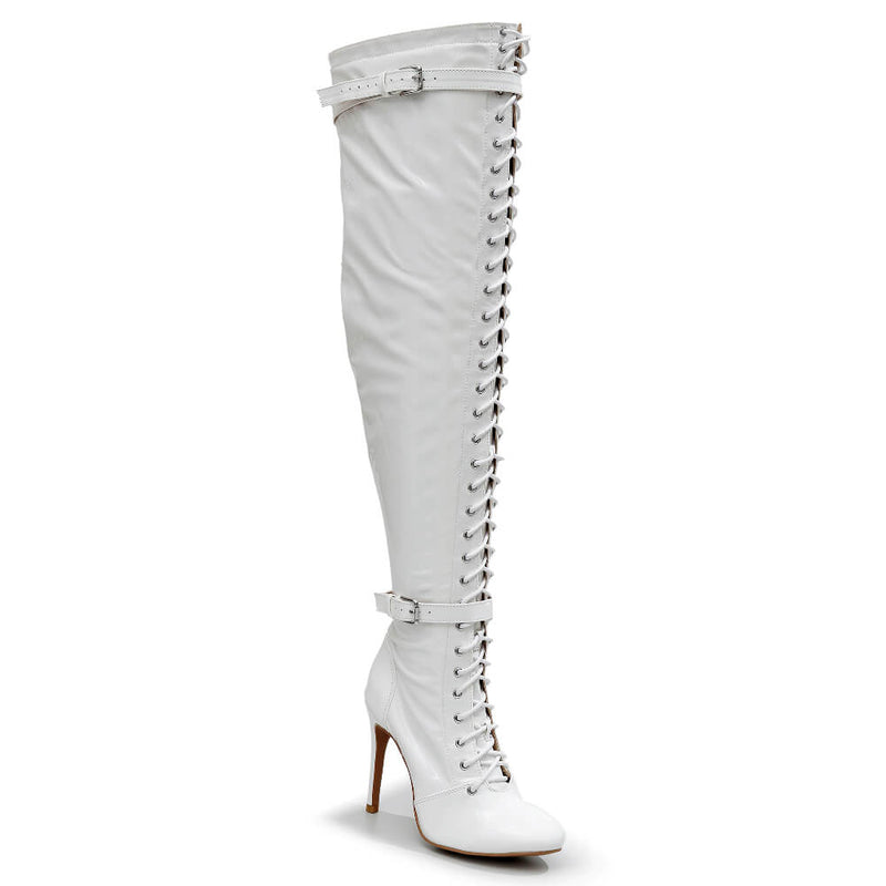 Omani Size Inclusive - White Vegan Patent - Street Sole - Thigh Variant Three