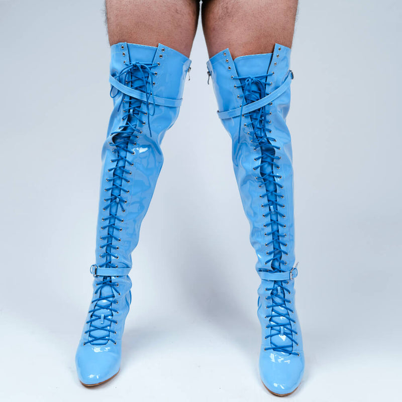 Omani Size Inclusive - White Vegan Patent - Street Sole - Thigh Variant Three