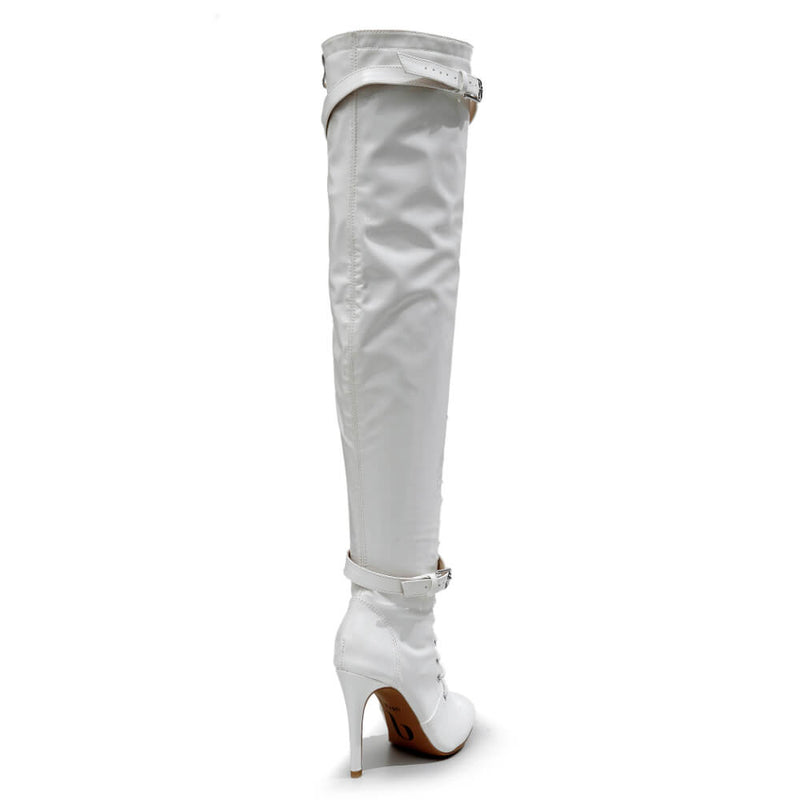 Omani Size Inclusive - White Vegan Patent - Street Sole - Thigh Variant Two