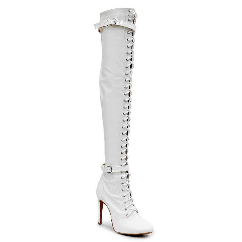 Omani Size Inclusive - White Vegan Patent - Street Sole - Thigh Variant Zero